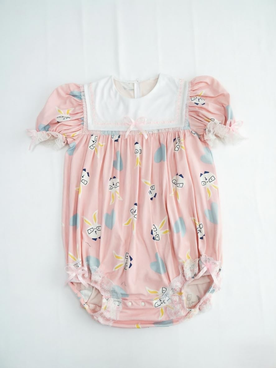 Adult Baby Sissy Romper Pink Bunny Print Lace Trim Onesie