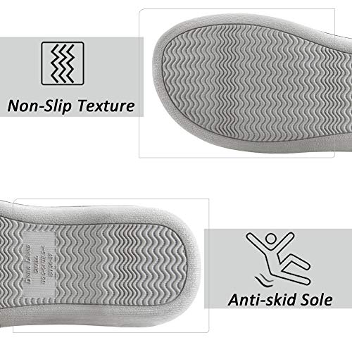 DL Women's Memory Foam Flip Flop Slippers with Cozy Short Plush Lining,Spa Thong Sandals Mules, Ladies' House Shoes with Indoor Outdoor Anti-Skid Hard Rubber Sole, Grey, Size 9-10