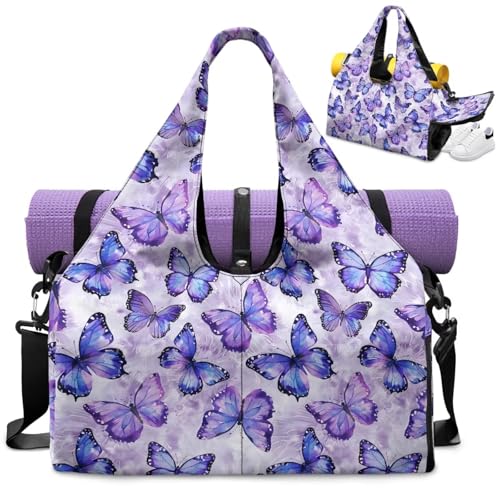 GLENLCWE Gym Bag for Women Hygienic Yoga Mat Bags with Shoe Compartment Sports Duffel Bags Waterproof Shoulder Bag for Girls