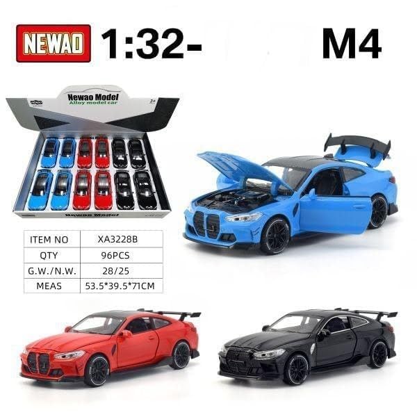 Image of 1:32 B-M-W- M4 Sport Diecast Metal Pullback Toy car with Openable Doors & Light, Music Boys Gifts Toys for Kids (1:32 B-M-W- M4 -Black)