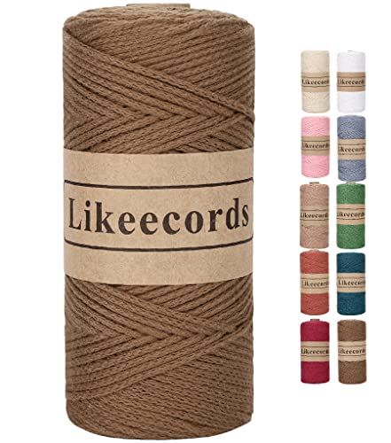 Likeecords 100% Cotton Crochet Bag Cord 2mm 170m Macrame Cord 2mm Crochet Thread Macrame Rope Gift for Knitter (Brown)