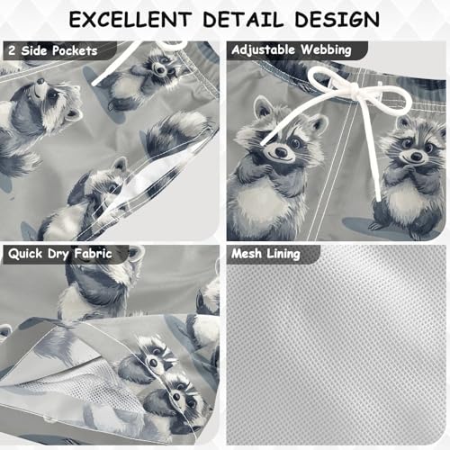 Pigsaly Boys' Swim Board Shorts Funny White Grey Raccoon Boy's Swim Trunks Kids Swimwear 3T3
