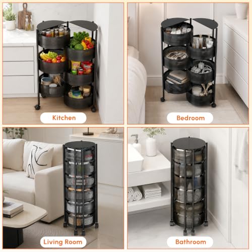 Image of JD FRESH 6 Tier Metal Rotating Kitchen Trolley /360-Degree Rotating Wheels with Expandable Side Opening Design /Movable Butterfly Trolley and Storage Shelf for Kitchen, Livingroom or Bathroom (Black)