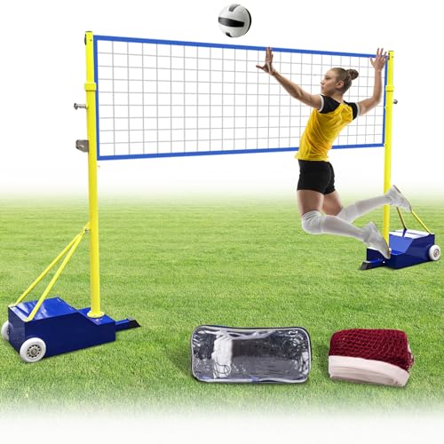 Volleyball Poles,Volleyball Net for Backyard with Poles Indoor&Outdoor Badminton Nets,5ft-6.8ft Adjustable Height for Courtyard School Stadium