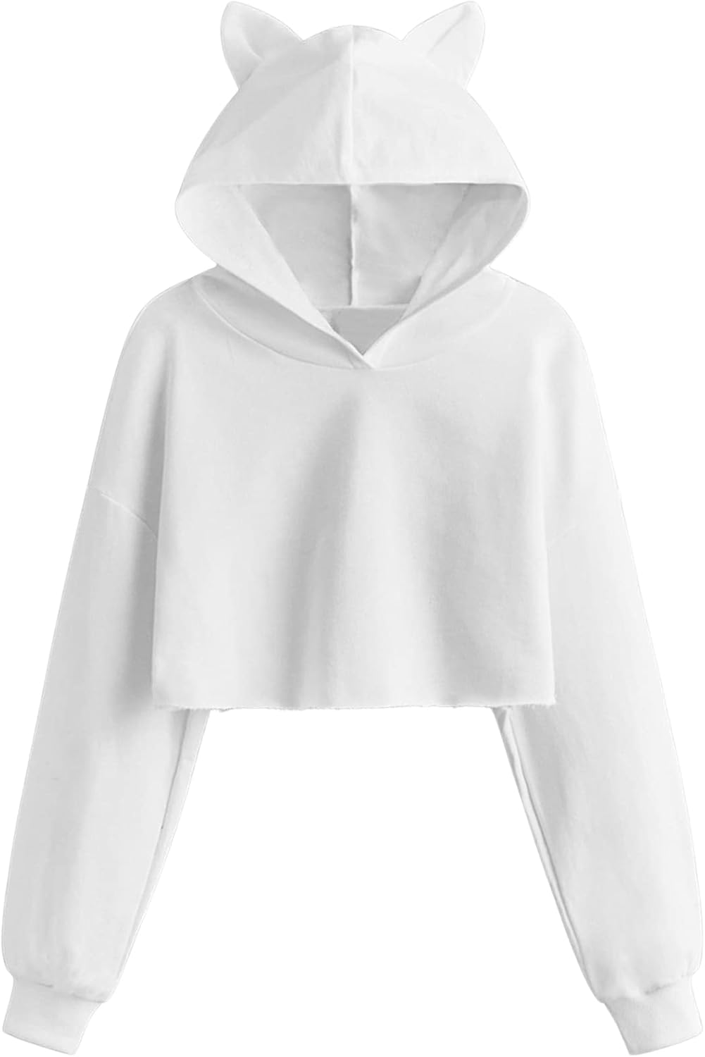 WDIRARA Girl's Cute Cat Ear Crop Tops Long Sleeve Causal Plain Hoodie Sweatshirt Shirt 7 Years White