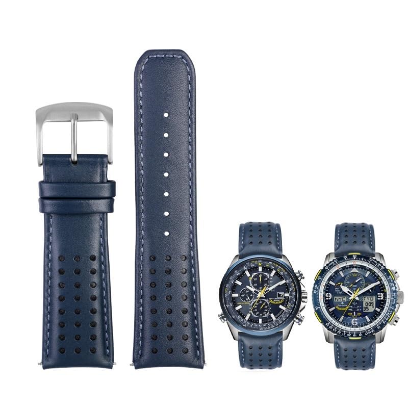Cinturino da uomo in vera pelle di colore blu 22mm 23mm cinturino per Citizen AT8020-54L / JY8078 con cinturino con fibbia pieghevole