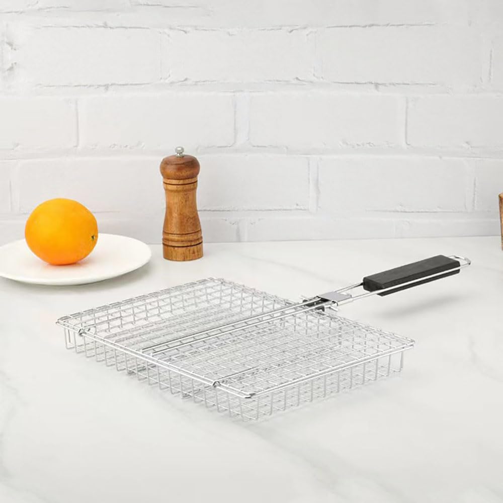 Griglia portatile in acciaio inox – griglia pieghevole per pesce e verdure, accessori antiruggine per barbecue all'aperto, campeggio e giardino, accessori essenziali per barbecue