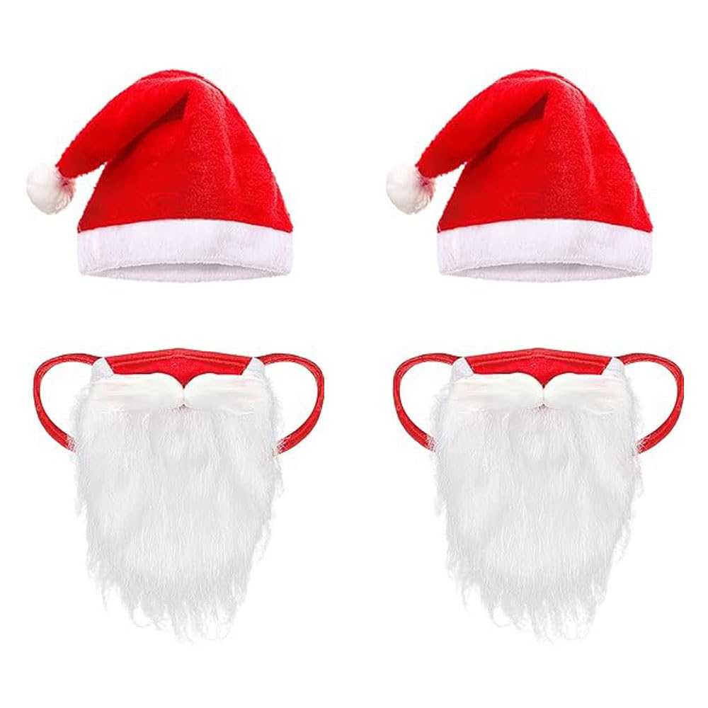 HOOTO 2 Pack Christmas Funny Face Cover Santa Claus Beard Cover with Santa Hat Santa Costume for Adults Women and Men, One Size Fits Most Adults