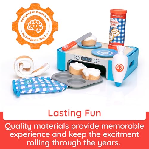 Image of Fat Brain Toys Pretendables Cinnamon Roll Set Pretend Playset | Play cooking set with pretend oven, built-in storage. Imaginative play, creativity. Toddlers, preschoolers, ages 3 and up.