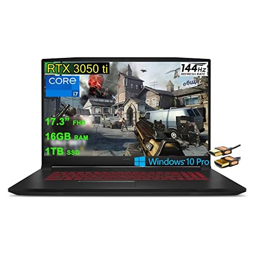 MSI Katana GF76 17 Gaming Laptop 17.3” FHD IPS 144Hz Thin Bezel Display 11th Gen Intel 8-Core i7-11800H 16GB RAM 1TB SSD GeForce RTX 3050 Ti 4GB Backlit USB-C Nahimic Win10Pro Black + HDMI Cable