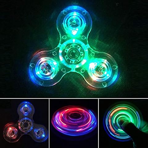 IREENUO Crystal Led Light Fidget Spinner Toy Hand Tri Spinner Single Finger Fast Bearings Anxiety Relief EDC Toys for Children and Adults (Crystal-White) Cover