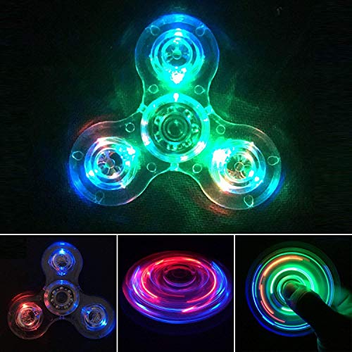 IREENUO Fidget spinner con luce a LED con cristallo, fidget spinner a dito singolo, cuscinetti rapidi, sollievo dall'ansia,...