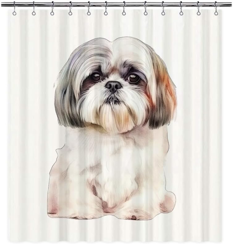 Cute Shih Tzu Dog Portrait Shower Curtain Watercolor Animal Pet Puppy Print Bath Curtains for Bathroom Home Decoration with 12 Hooks 72x72 Inch