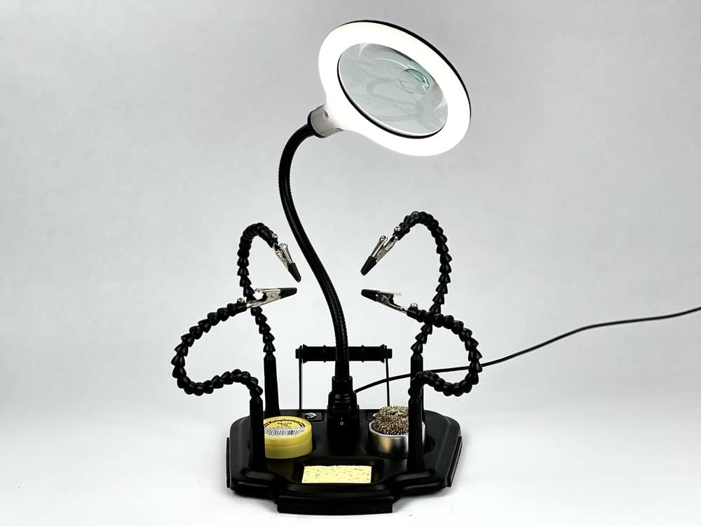 edi-tronic Helfende Dritte Hand flexibel Platinenhalter mit Zubehör Löthilfe mit LED Lupe