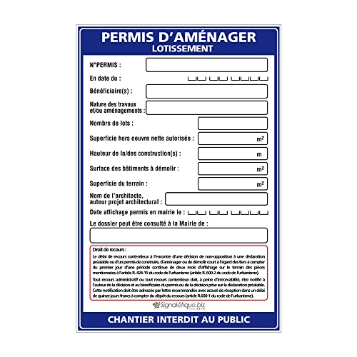 Signalétique.biz - Panneau Permis d'Aménager Lotissement + Marqueur Noir - Akylux 80x120 cm Anti-UV avec Œillets
