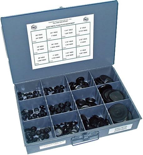NEF Hole Plug Assortment for Sheet Metal, 190 Pieces with 24 Hole Metal Storage Bin
