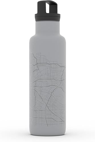 Miniatura 372 de Well Told Botella de agua aislada con mapa Chicago Illinois, grabado de acero inoxidable (21 onzas, gris muelle) botella aislada de mapa