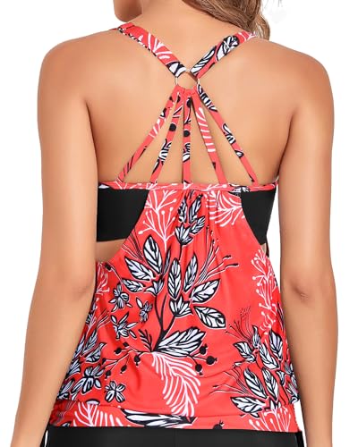 Holipick Womens Blouson Tankini Tops Only Tummy Control Swimsuit Top with Racerback No Bottom2