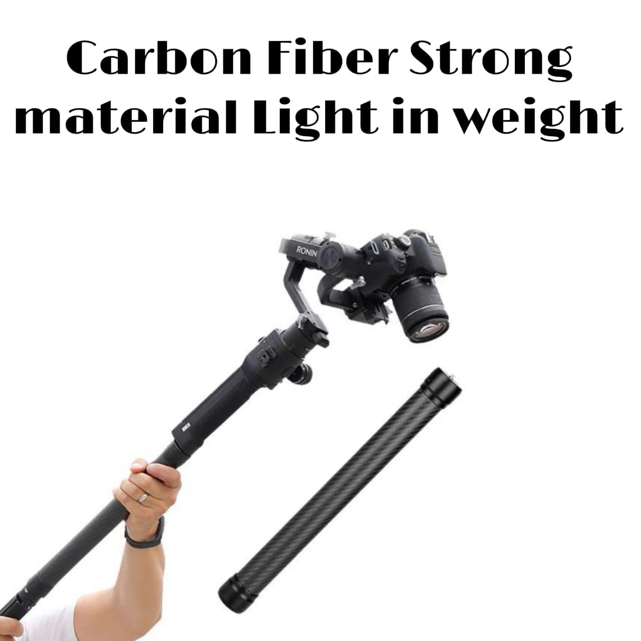 GetZget Extension Rod Carbon Fiber Pole Compatible with DJI Ronin RS 4/3/2/RSC Series & Zhiyun Gimbal with 1/4th Screw Hole & Attachment- Enhance Stability & Flexibility (50Cm Long Handle)