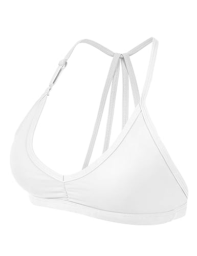 YEOREO Workout Sports Bras for Women Padded Strappy Open Back Gym Bra Light Impact Criss Cross Yoga Crop Top - Medium - White