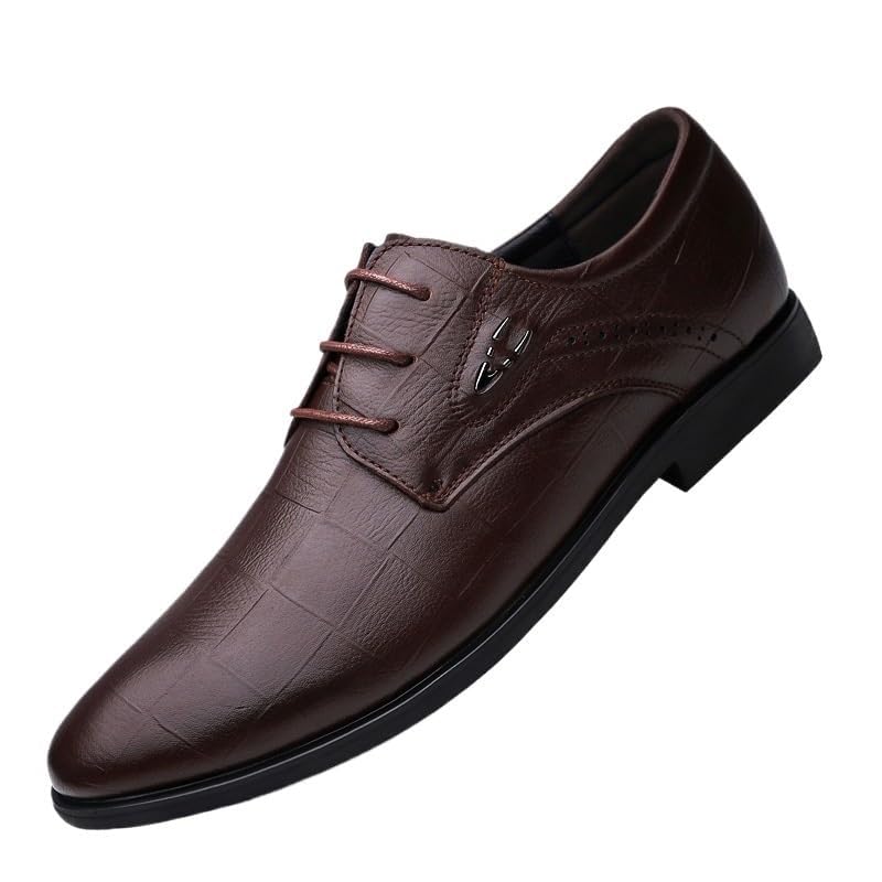 Men Leather Oxford Dress Shoes, Fashion Comfortable Casual Formal Pointed Toe Lace Up Classic Business Office Wedding Tuxedo Brogue