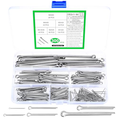 300 Pcs Pasadores de Chaveta de Acero Inoxidable, Pasadores Partidos, Pasador de Seguridad, Pasador Dividido de Retención para Bicicletas, Tractores, Reparación de Equipos Mecánicos de Automóviles