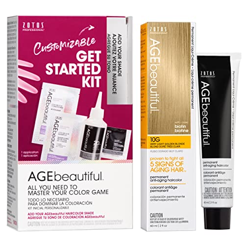 Image of AGE beautiful Permanent Hair Color Cream, 100% Gray Coverage Hair Dye with Biotin Anti-Aging Formula for Fuller, Thicker Hair, Professional Salon Quality