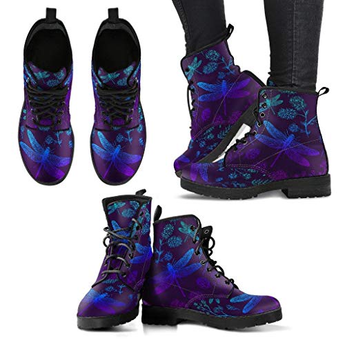 Purples and Blues Dragonfly Memory Foam Boots | All Season Lace Up Boots | Vegan Leather Combat Boot2