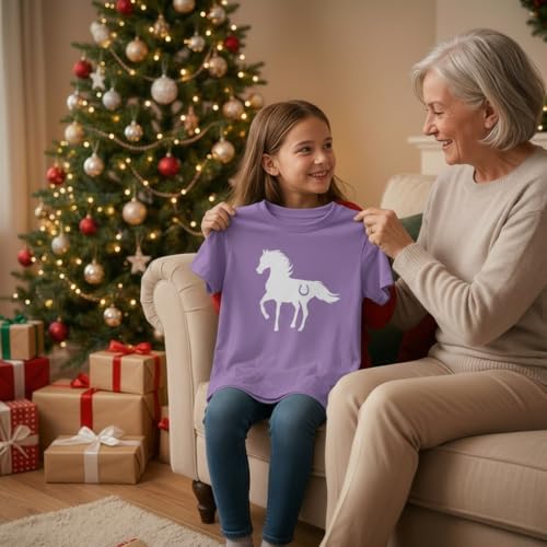 Image of Tstars Fitted Tee for Girls 4th of July Shirt | Patriotic American Cute Kids Heart Graphic Horse T-Shirt