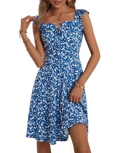 Image of HUHOT Summer Sun Dresses for Women 2025 Adjustable Square Neck Sleeveless Midi Floral Graduation Beach Casaul Sundresses