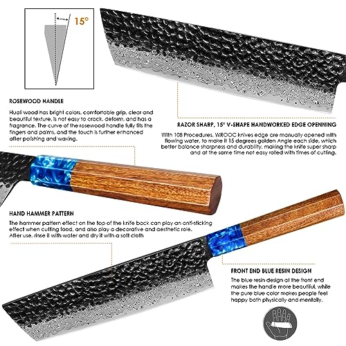Kuwata Nakiri Chef Knife, 7Inch Damascus Kitchen Knife, Professional Japanese VG-10 High Carbon Stainless Steel Vegetable Cooking Knife - G10 Ergonomic Handle with Gift Box