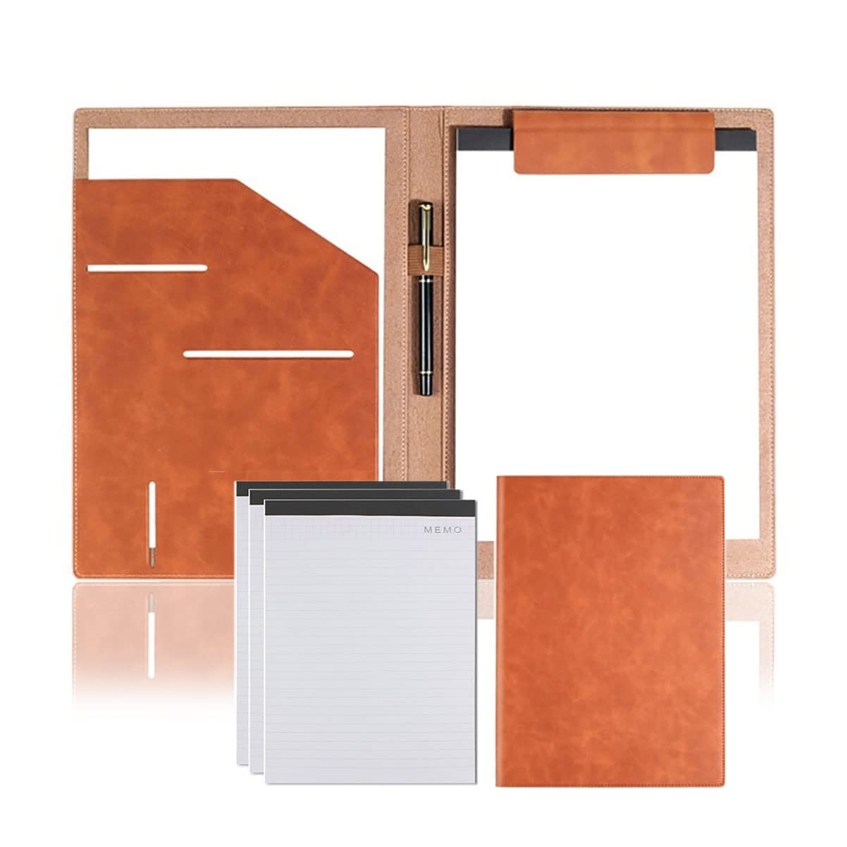 Organizer do portfolio, teczka na dokumenty, skórzany segregator, PU A4, teczka biznesowa z klipsem, przechowywanie CV na rozmowy kwalifikacyjne z blokiem do pisania,Brown-With Notepad