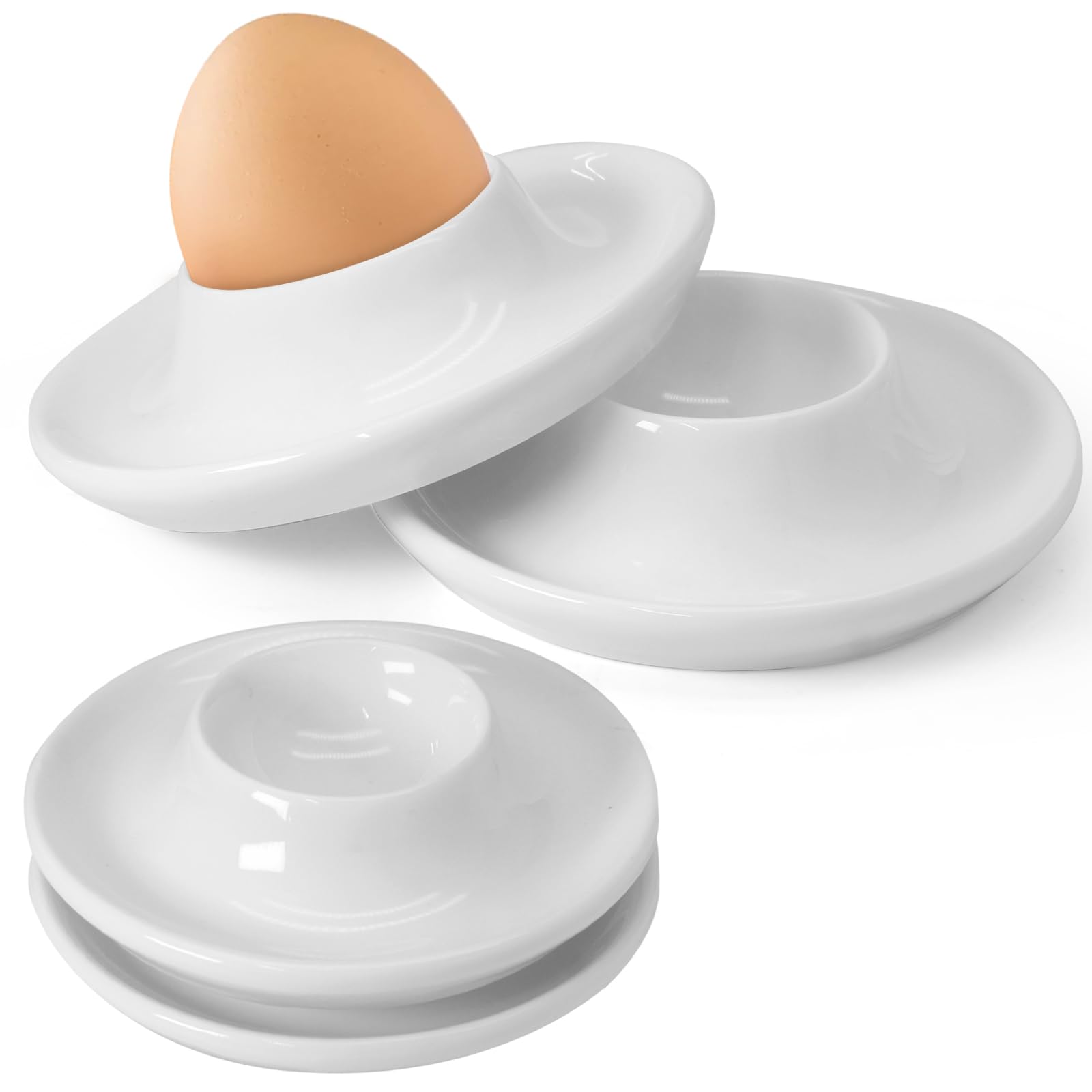 Lot de 4 coquetiers en céramique blanche dure pour restaurant, cuisine et fêtes pour petit déjeuner, servir et repas (cercle)