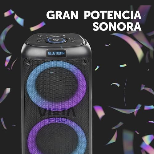 Vieta Pro | Altavoces Autoamplificados Bluetooth de 100W con Reproductor USB, Radio FM, Luces LED, Entrada de Micro y AUX-IN con batería de 9h | Altavoz Speaker Grande Party 2 para Fiestas y Karaoke - imagen 3