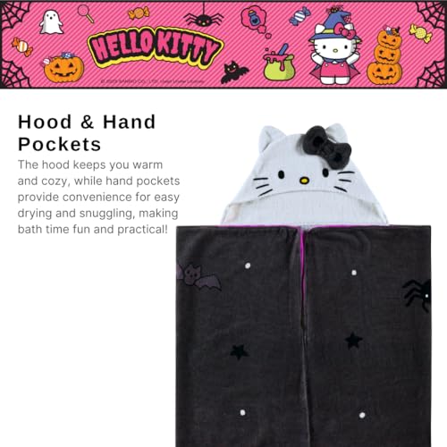 Image of Sanrio Hello Kitty Skeleton Halloween Kids Super Soft Bath /Pool /Beach Soft Cotton Terry Hooded Towel Wrap, 24 in x 50 in, (Officially Licensed Product) by Franco