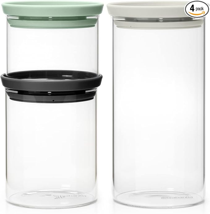 Brabantia 3pc Stackable Glass Food Jars (Mixed Colors)