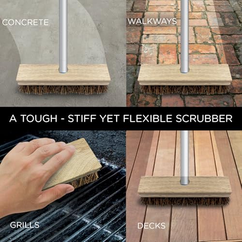 Image of LOLA Deck Scrub Brush, 9 inch x 3.5 inch Head w /Palmyra Bristles for Outdoor Cleaning, Removes Dirt & Grime from Patios, Decks, Grout, 1 Count