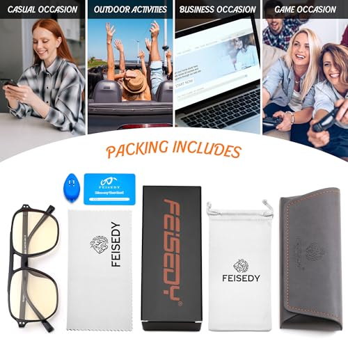 Image of FEISEDY Retro 70s Blue Light Filter Glasses 99.99% Blue Light Blocking Gaming Glasses Computer Glasses for Men Women Amber Tinted G2835