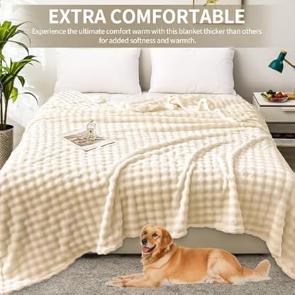 Bubble Decke - Weiß Kuscheldecke Kaninchen Flauschig,Dicke Und Warme Sofadecke Für Den Winter, Kunstfelldecke,Wohn- & Kuscheldecken,Plüsch Blanket Für Couch Und Bett,Sofaüberwurf Decke – Bild 6