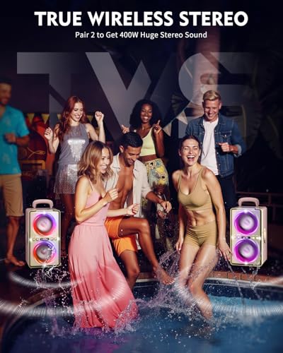 Image of YIER Bluetooth Speaker, 240W Peak Loud Party Speaker with Big Bass, 20H Playtime, TWS, BT5.3, Large Portable Wireless Boom Box with LED Light for Outdoor Backyard Beach Home (Leather Pink)