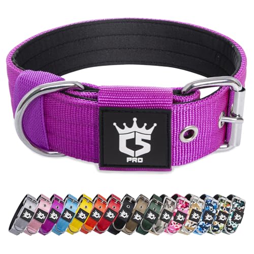 TSPRO Taktisches Hundehalsband, 3.8 cm breit, Militärqualität, Starkes Hundehalsband, Dickes Hundehalsband, robuste Metallschnalle, Hundehalsband Violett-M(Purple-M)