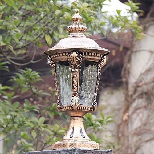 Impermeabile di Lusso per Esterni Lampione da Giardino Vialetto Paletto Lampada Prato Recinzione Patio Colonna Lanterna con Paralume in Vetro Balcone Apparecchio di Illuminazione per paesaggi, Bronz