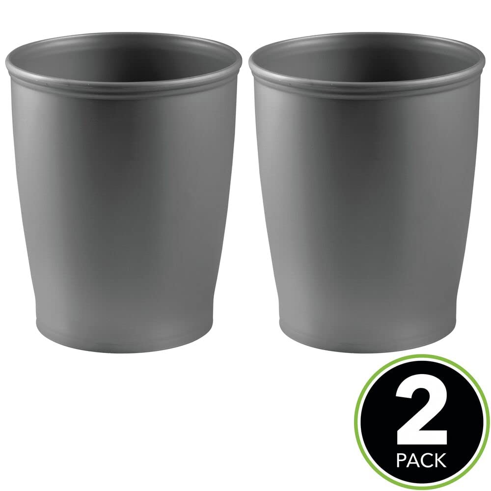 mDesign Small Plastic Bathroom Garbage Can - 1.6 Gallon Trash Can Wastebasket for Bathroom - Garbage Basket/Waste Bin - Garbage Can for Bathroom, Rest Room - Hyde Collection - 2 Pack - Charcoal Gray