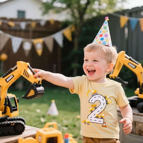 Lovekider 2-5 Years Birthday Boy Shirt Construction Party T-Shirts Excavator Cotton Short Sleeve Tee Dark Grey2