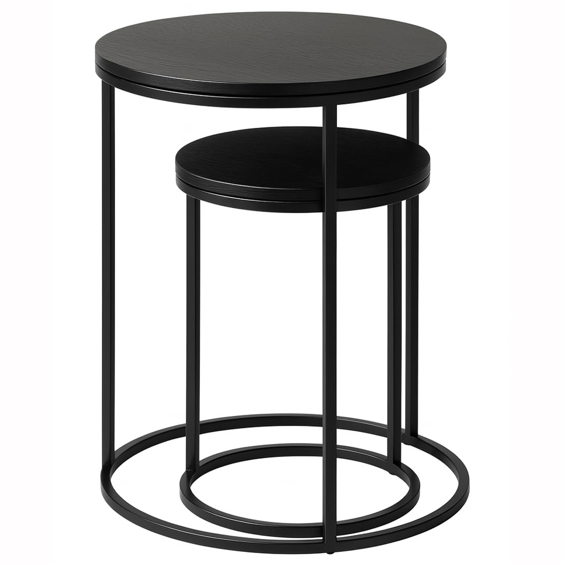 Acomoda Textil – Juego de 2 Mesas Auxiliares Redondas de Madera y Metal para Salón, Dormitorio y Terraza. Set Mesas Nido para Café Diseño Moderno y Versátil para Hogar. (Negro)