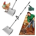 Chicken Poop Scooper, 2-in-1 Coop Scoop & Chicken Coop Rake, Sand Sifting Shovel with Adjustable Stainless Steel Handle, Up to 65 in, No-Bend Cleaning Tool - Patent-Pending (Black)