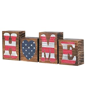 MyGift Patriotic Rustic Wooden Block Letters Decorative Mantel and Tabletop American Flag Home Word Sign Perfect for Veterans Day