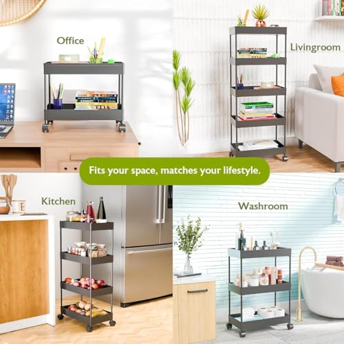 Image of Plastic Storage Rack Trolley with Wheels, 3 Layer Multipurpose Organizer Shelf for Kitchen, Bathroom & Bedroom, Open Storage Cart for Fruits, Vegetables, Toiletries, Snacks (3 Layer)