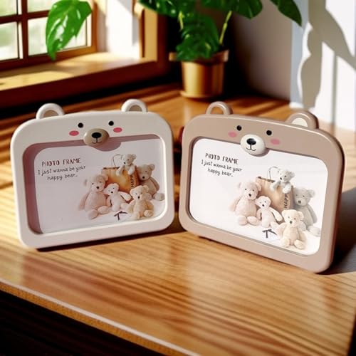 TICKMI Cute Bear Picture Frame Pen Holder Cartoon Creative Baby Kid'S Photo Frame Mom Gifts Birthday From Kids Girls Boy (2 Pack)