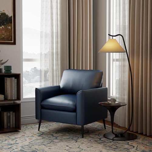 Image of TYBOATLE Faux Leather Accent Chair, Mid-Century Modern Comfy Living Room Chairs, Cozy Office Reading Chair, Reception Armchairs for Bedroom, Office, Waiting Room (Blue)